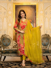 Women Green Silk Blend Floral Printed Straight Kurta Trouser With Dupatta-PKSKD2704